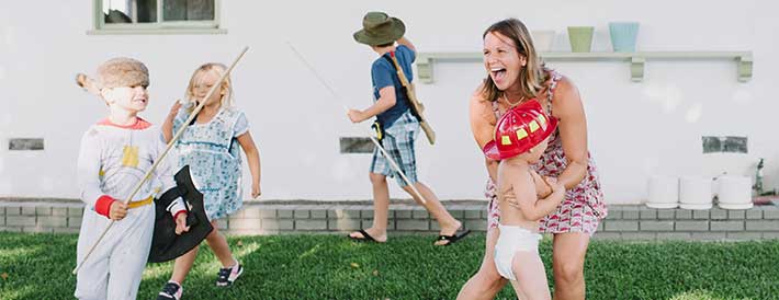 Family playing outdoors