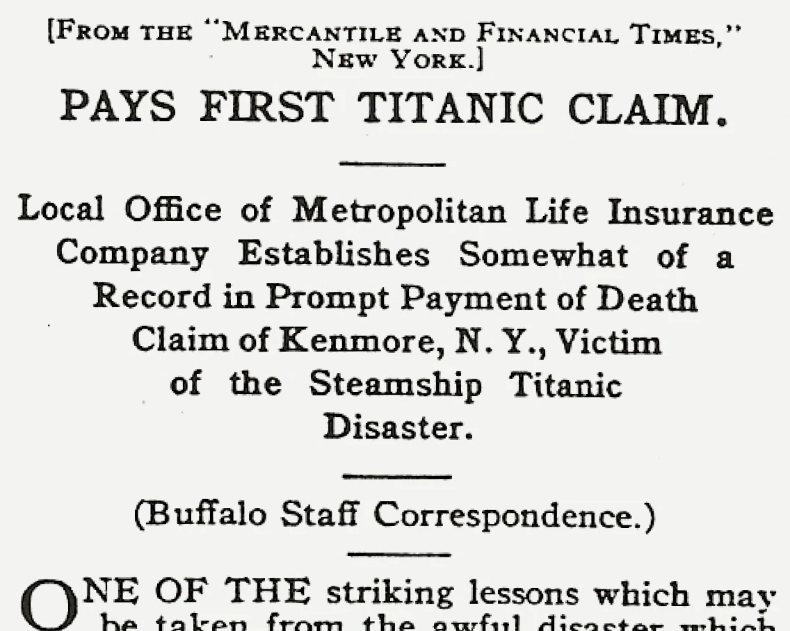 MetLife pays the first Titanic claim